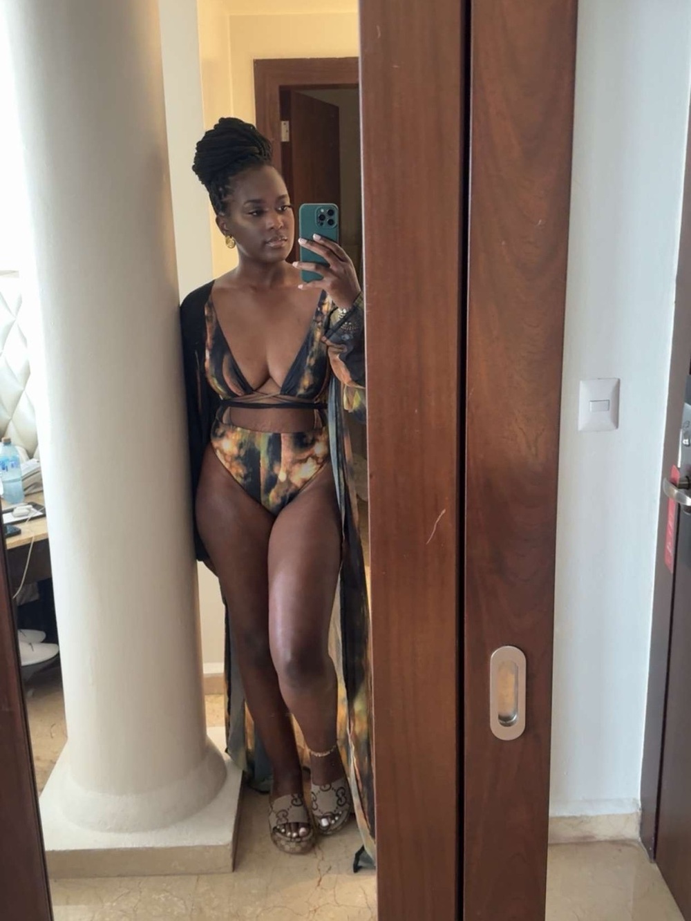Plunge V-Neck Multicolor Bodysuit with Sheer Waist